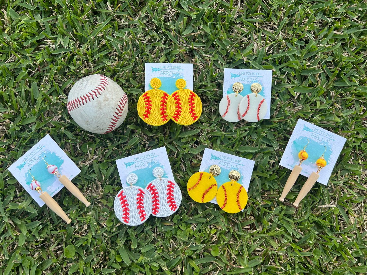 Baseball and Softball Glitter Resin, Bead and Stud Earrings