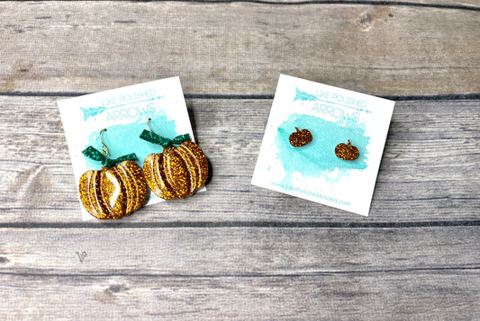 Fall Glitter Resin Pumpkin Dangle or Stud Earrings