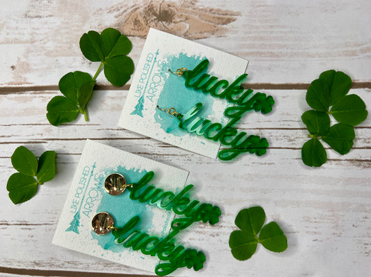 Acrylic Lucky St. Patrick’s Day Word Earrings