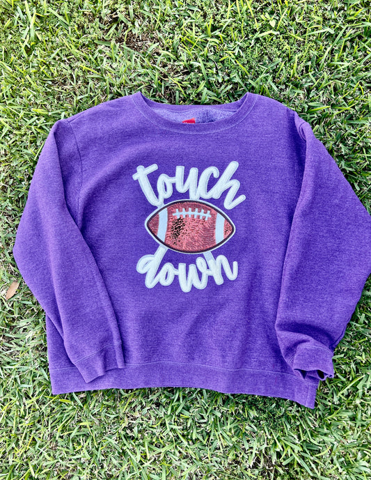 Touchdown Football Game Tailgate Puff Print Sequin Sweatshirt