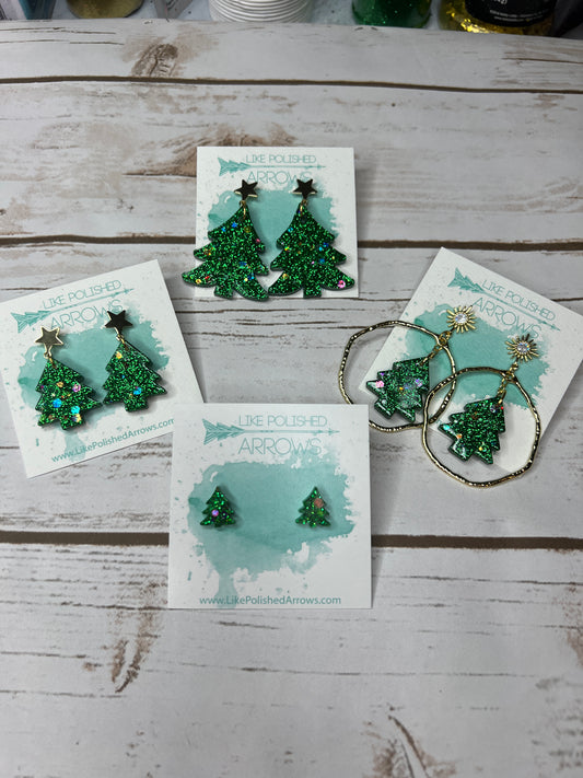 Christmas Tree Resin Dangle and Stud Earrings