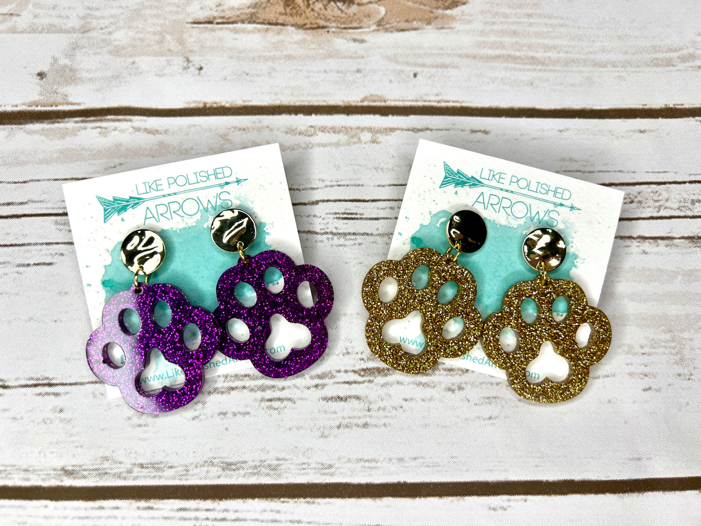 Glitter Resin Paw Print Stud Earrings