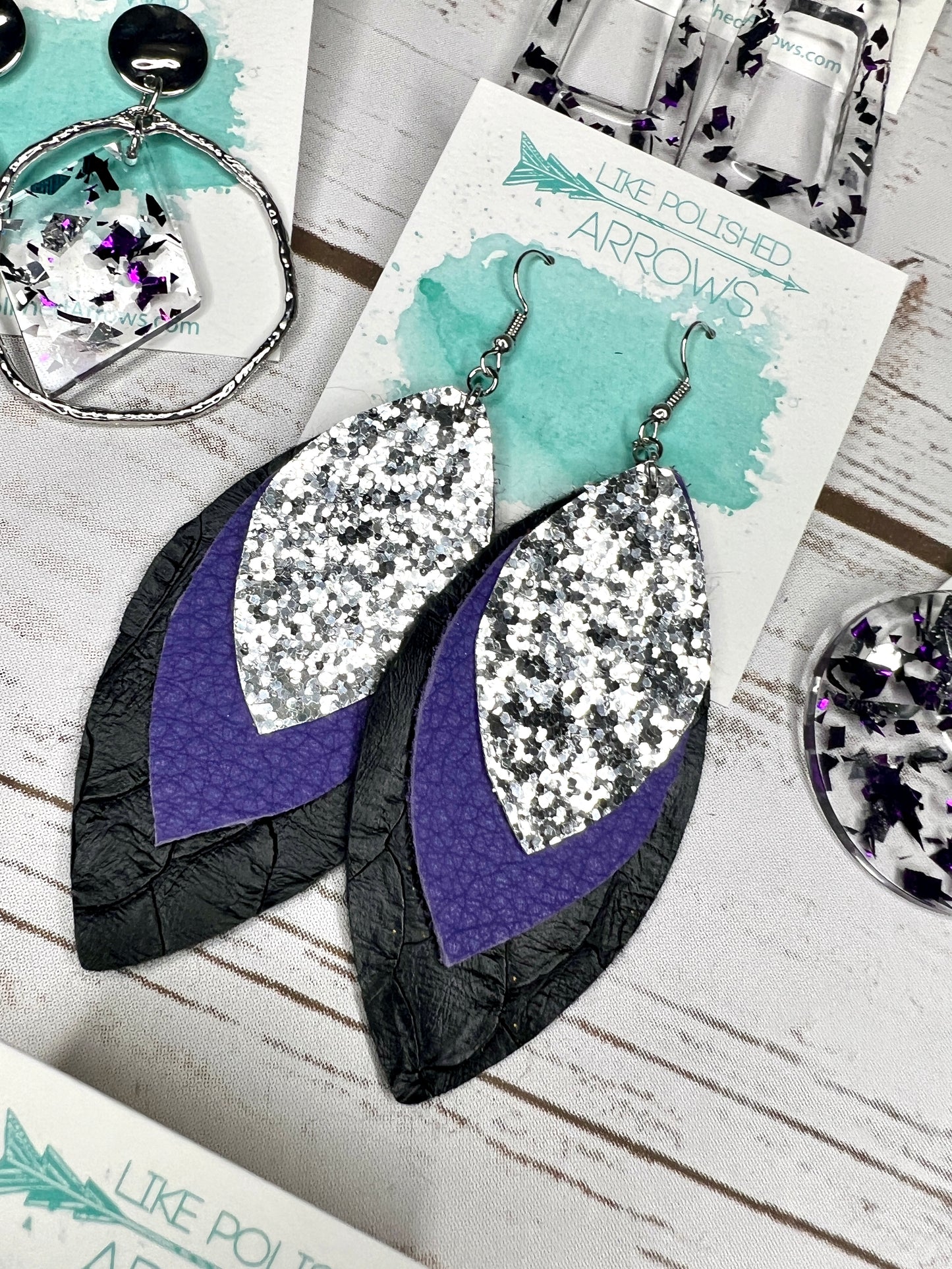 Dutchtown Purple Black and Silver Earrings