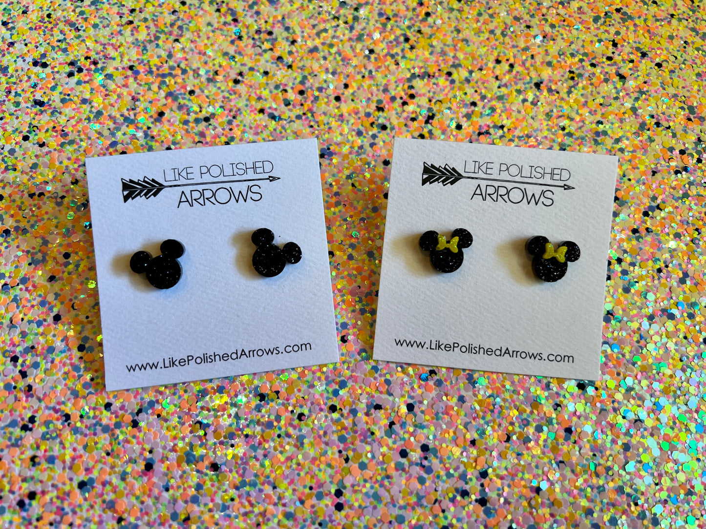 Mouse Head Ears Stud Glitter Resin Earrings