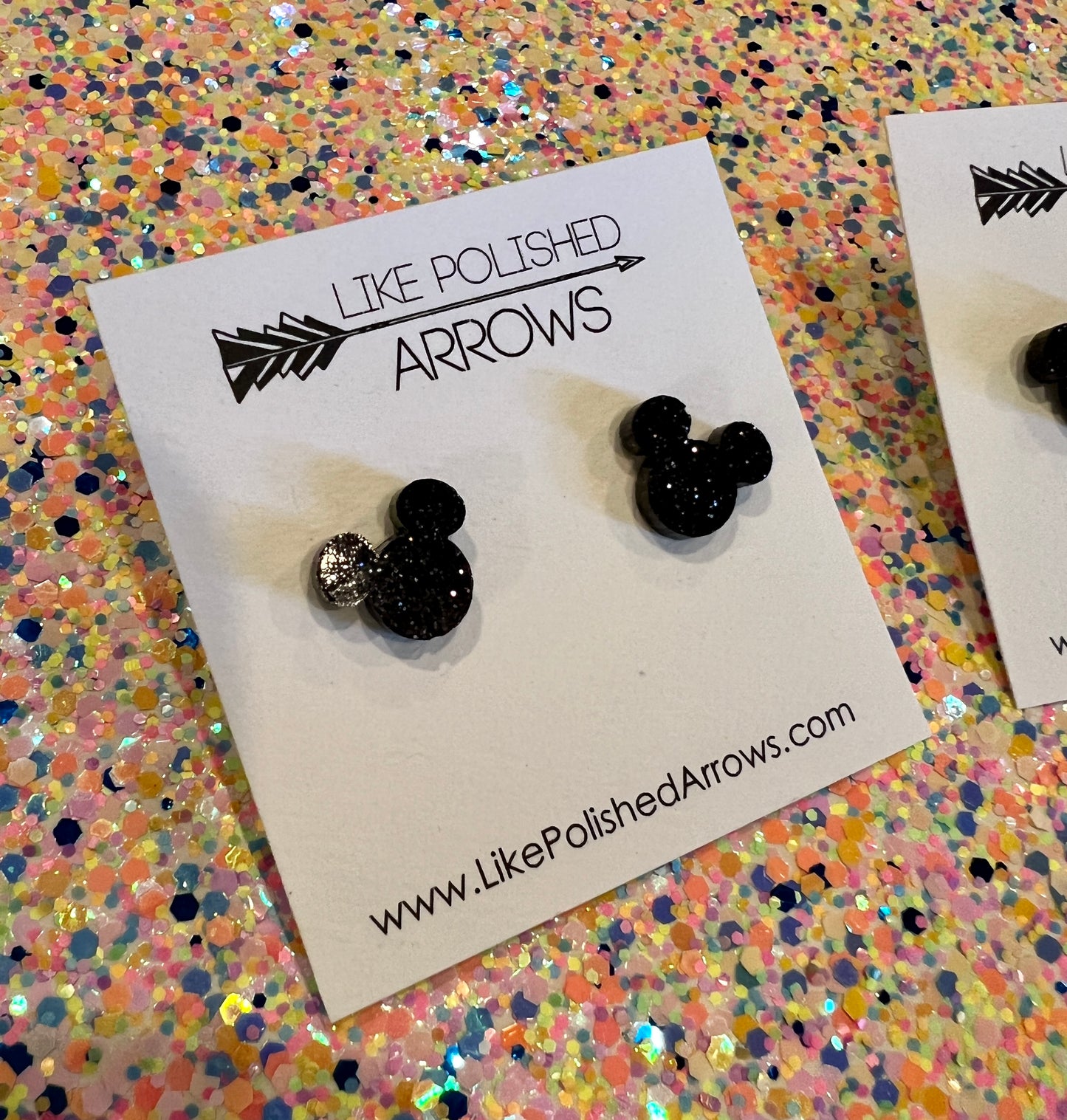 Mouse Head Ears Stud Glitter Resin Earrings