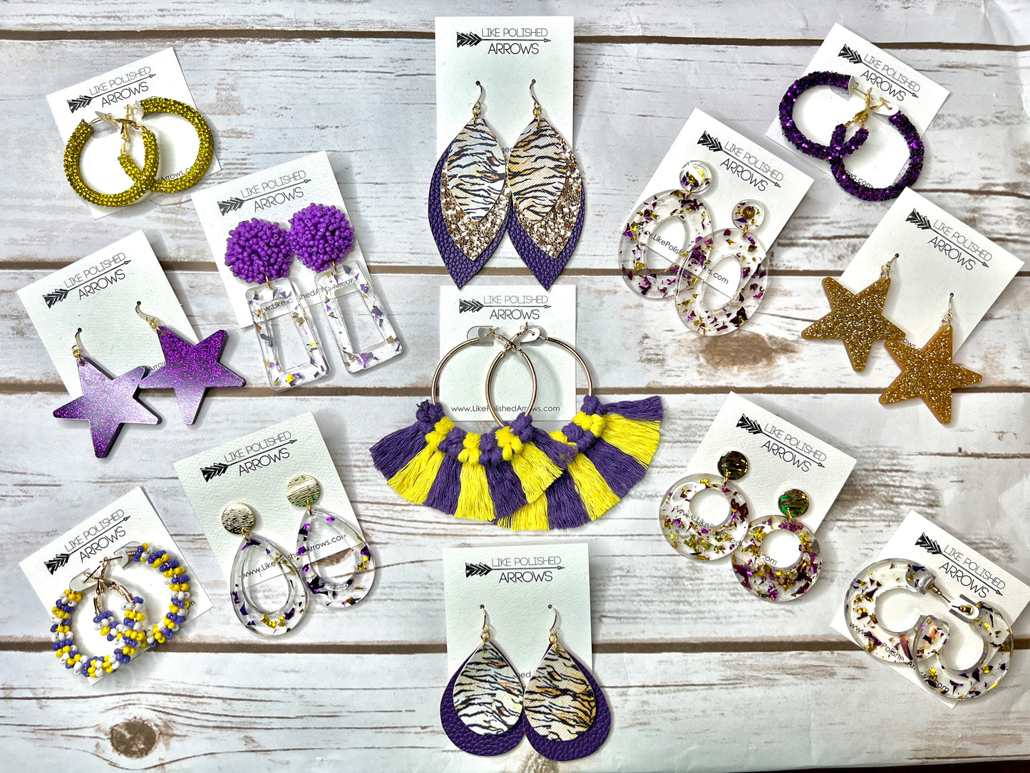 GEAUX TIGERS Purple & Gold Bead Resin Acrylic Earrings