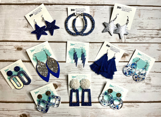 Blue and Silver School Colors Earrings