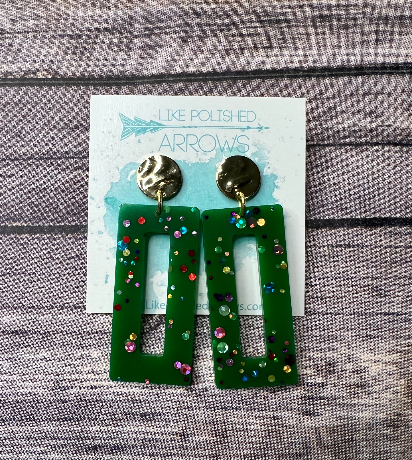 Christmas Resin Foil or Glitter Rectangle Stud Earrings