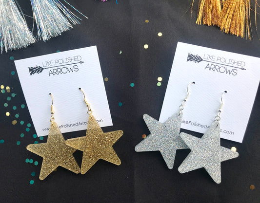 Silver Glitter Resin Star Earrings