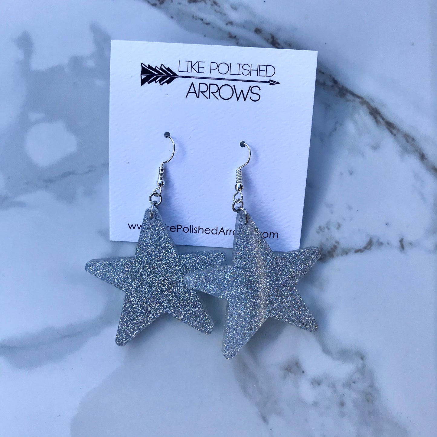 Silver Glitter Resin Star Earrings