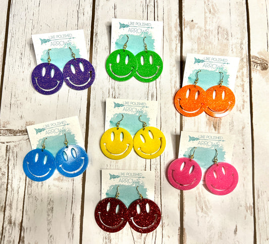 Smiley Face Glitter Resin Earrings