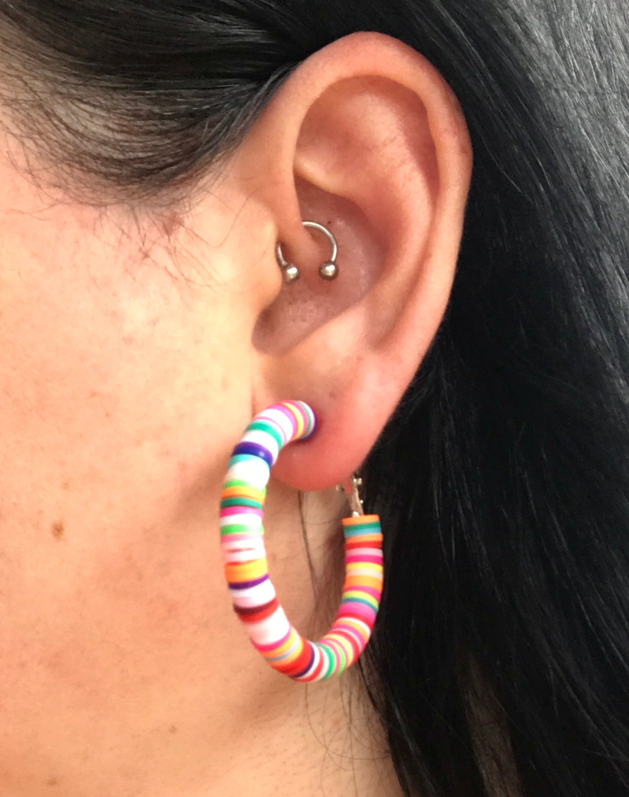 Multicolored Heishi Hoops