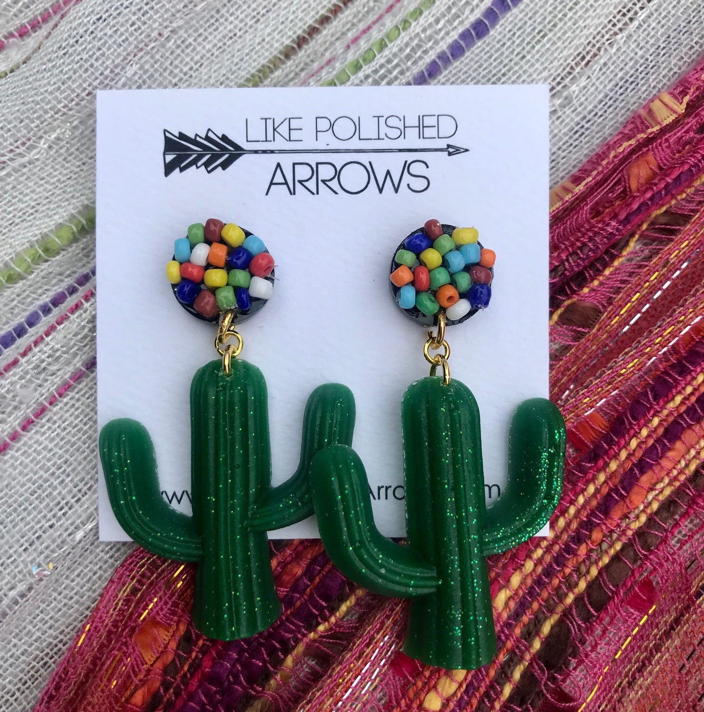 Cactus Resin Glitter Bead Earrings