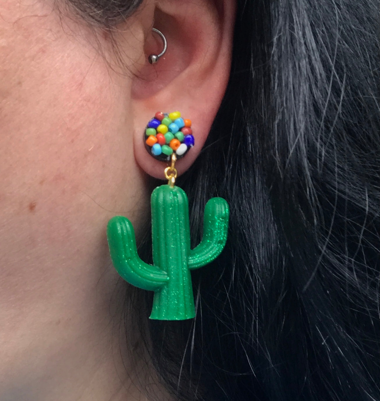 Cactus Resin Glitter Bead Earrings