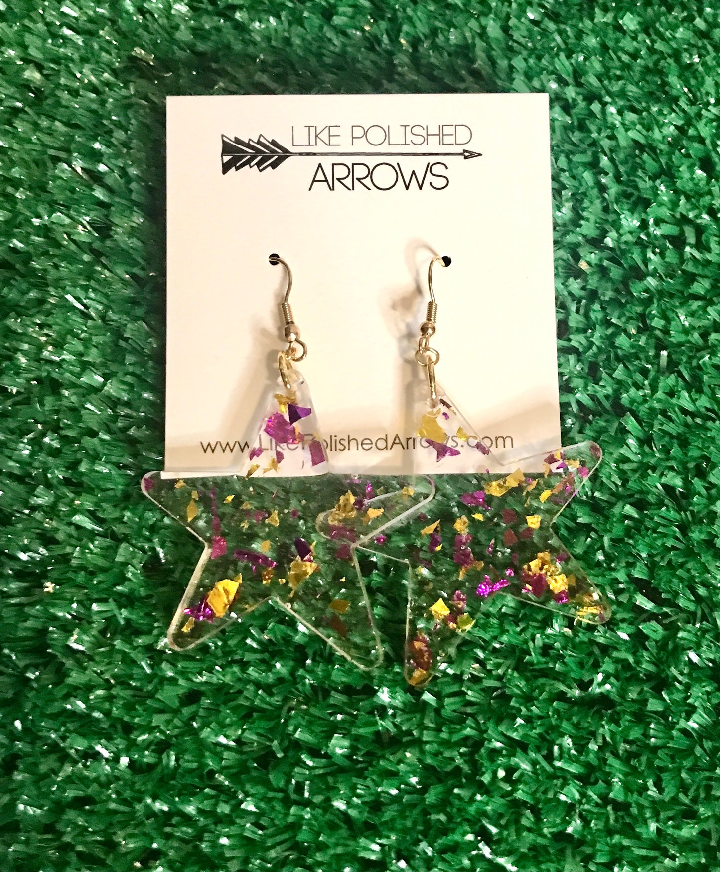 Purple and Gold Resin Foil Star Earrings