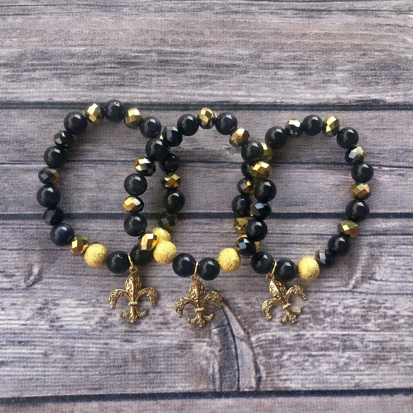 LSU and Saints Gemstone Bead Charm Bracelets