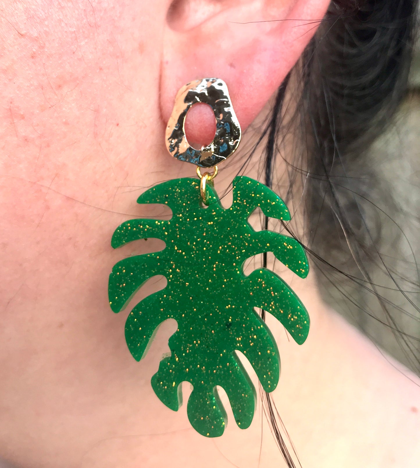 Palm Leaf Glitter Resin Earrings