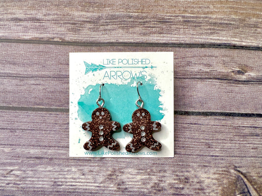 Christmas Gingerbread Man Cookie Glitter Resin Earrings