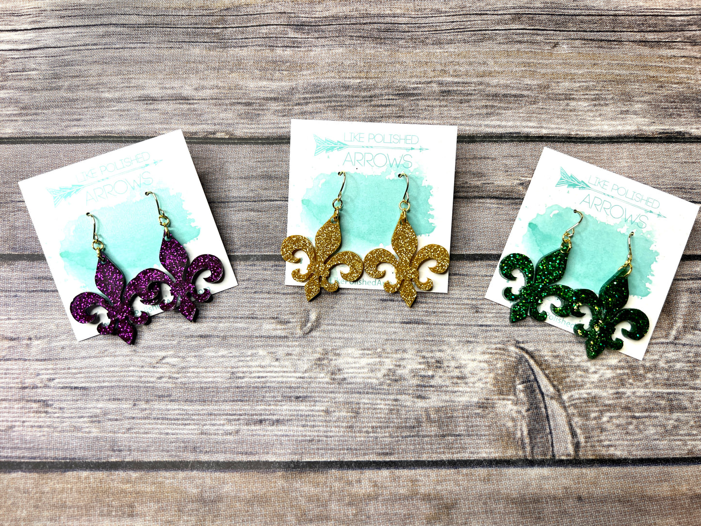 Mardi Gras Glitter Fleur de lis Dangle Earrings