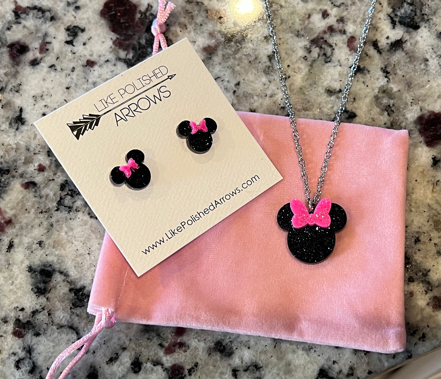 Mouse Head Ears Stud Glitter Resin Earrings