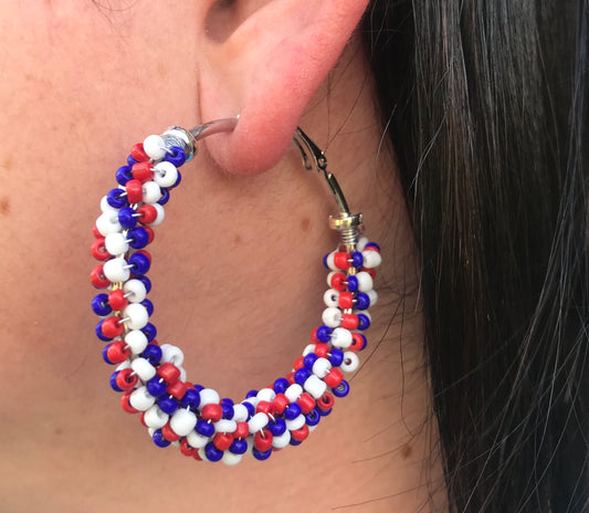 Red White and Blue Bead Wrapped Hoops