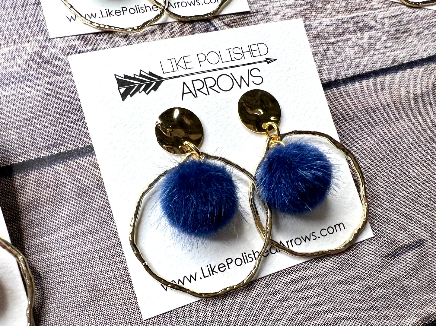 Hammered Pom Pom Hoops