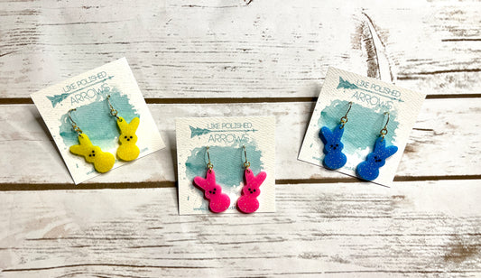 Easter Peeps Bunnies in Pink, Yellow and Blue  - Stud and Dangle Earrings