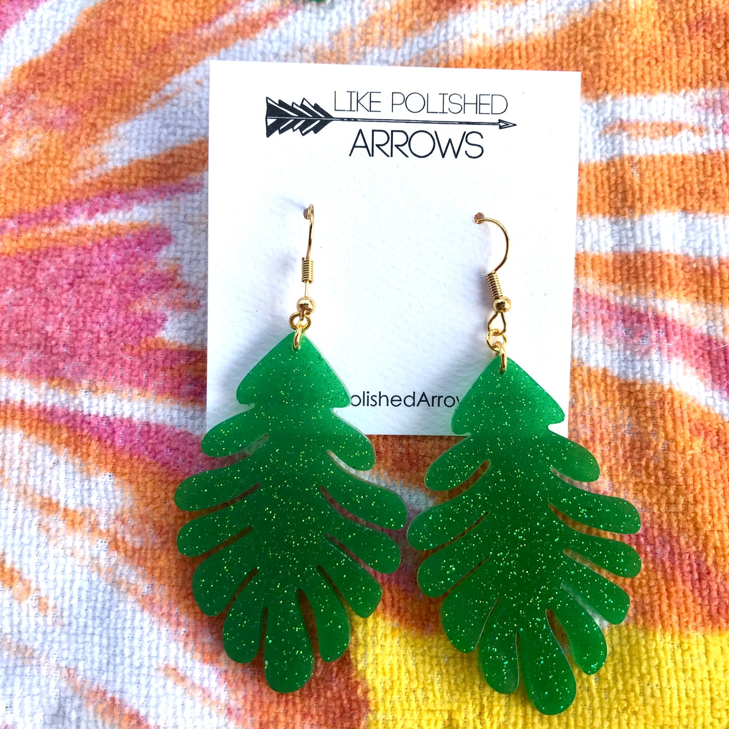 Palm Leaf Glitter Resin Earrings