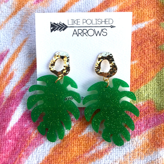 Palm Leaf Glitter Resin Earrings