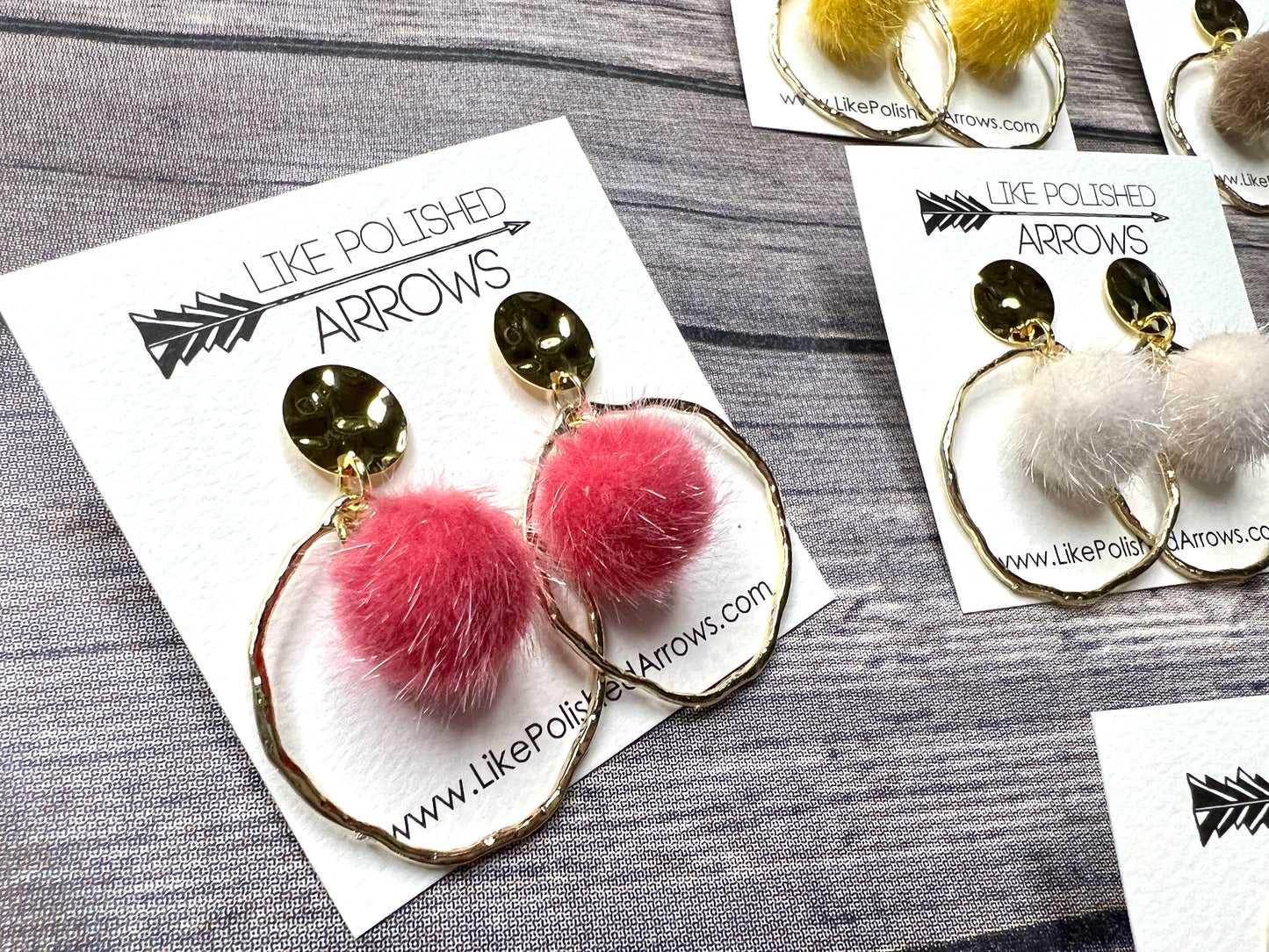 Hammered Pom Pom Hoops