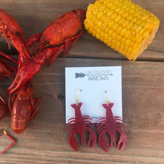 Glitter Resin Crawfish Earrings