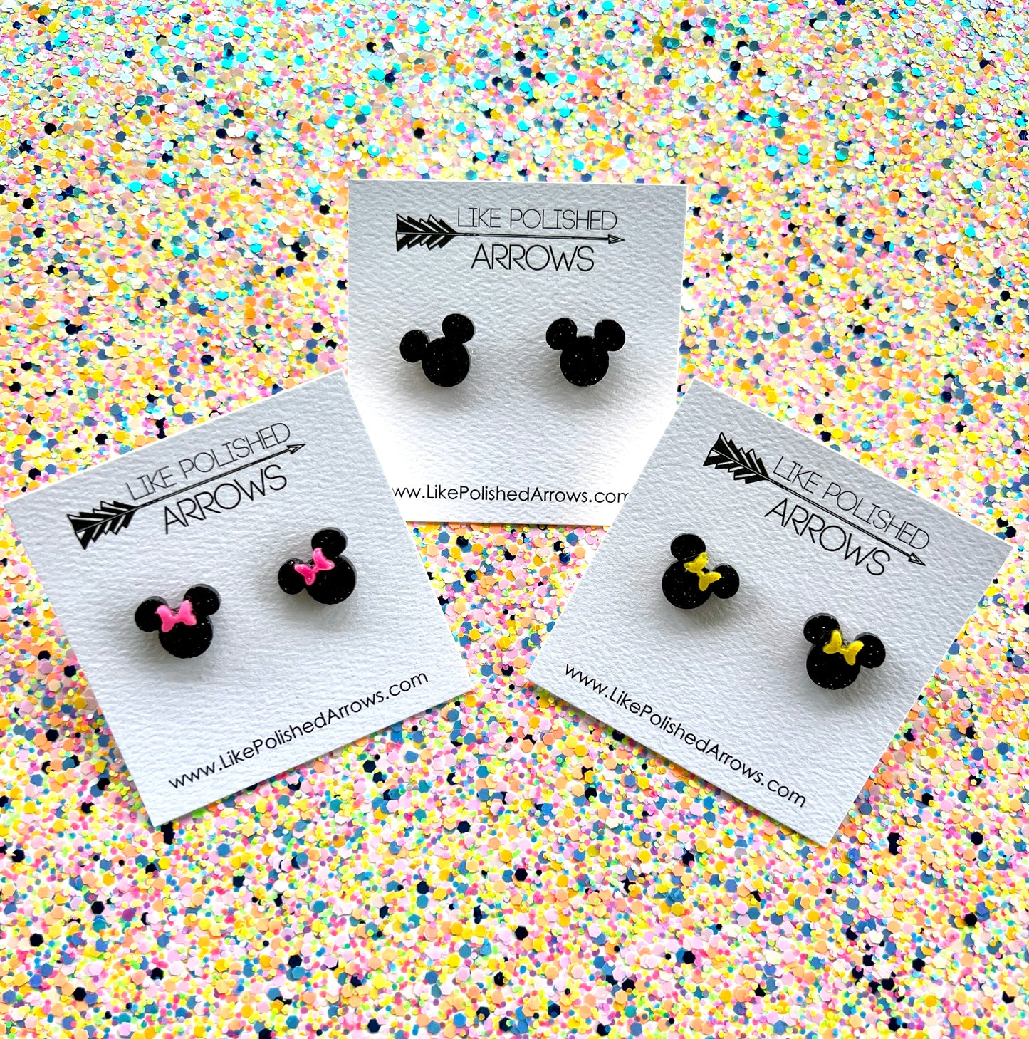 Mouse Head Ears Stud Glitter Resin Earrings